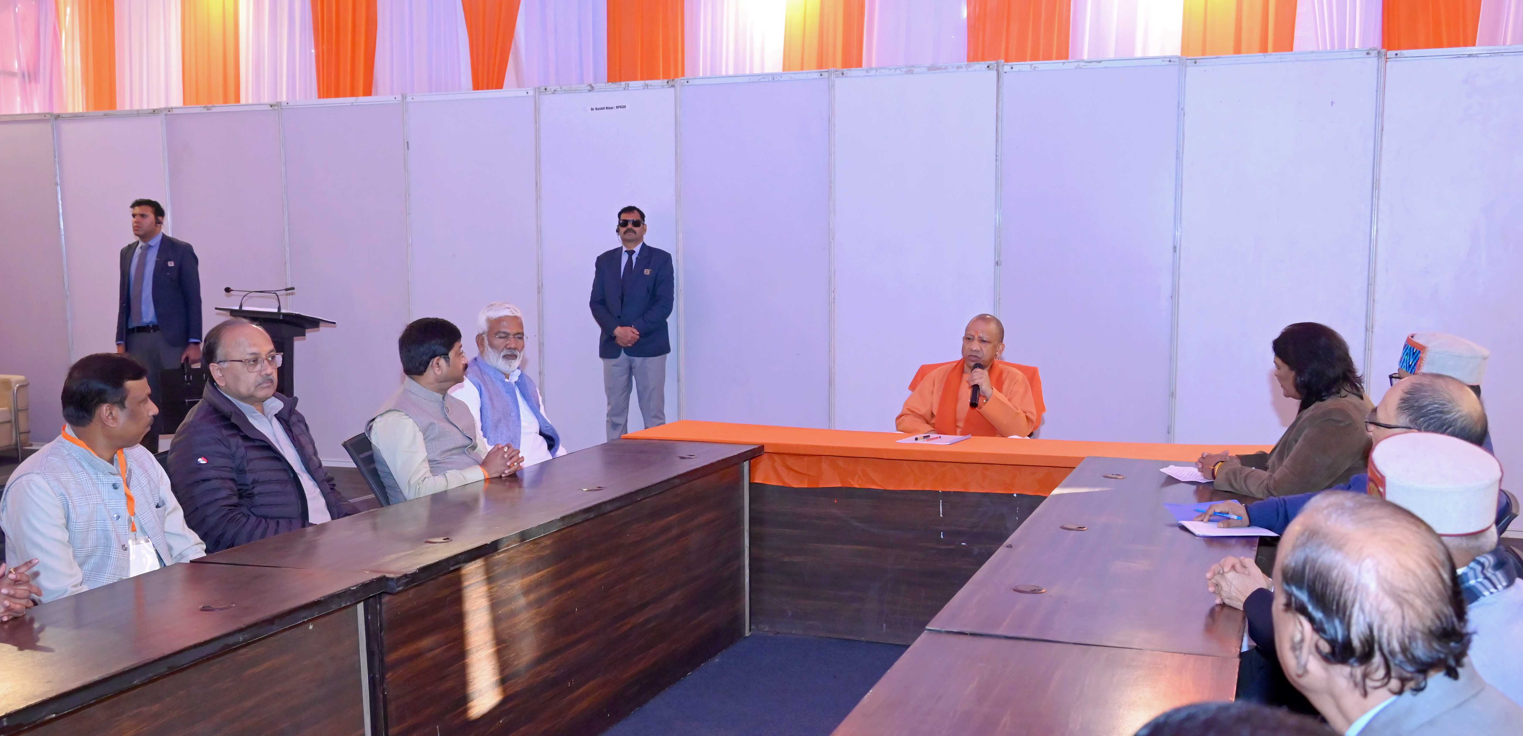 Honorable Chief Minister Yogi Adityanath holding a meeting regarding the law university in Prayagraj district on January 10, 2026.