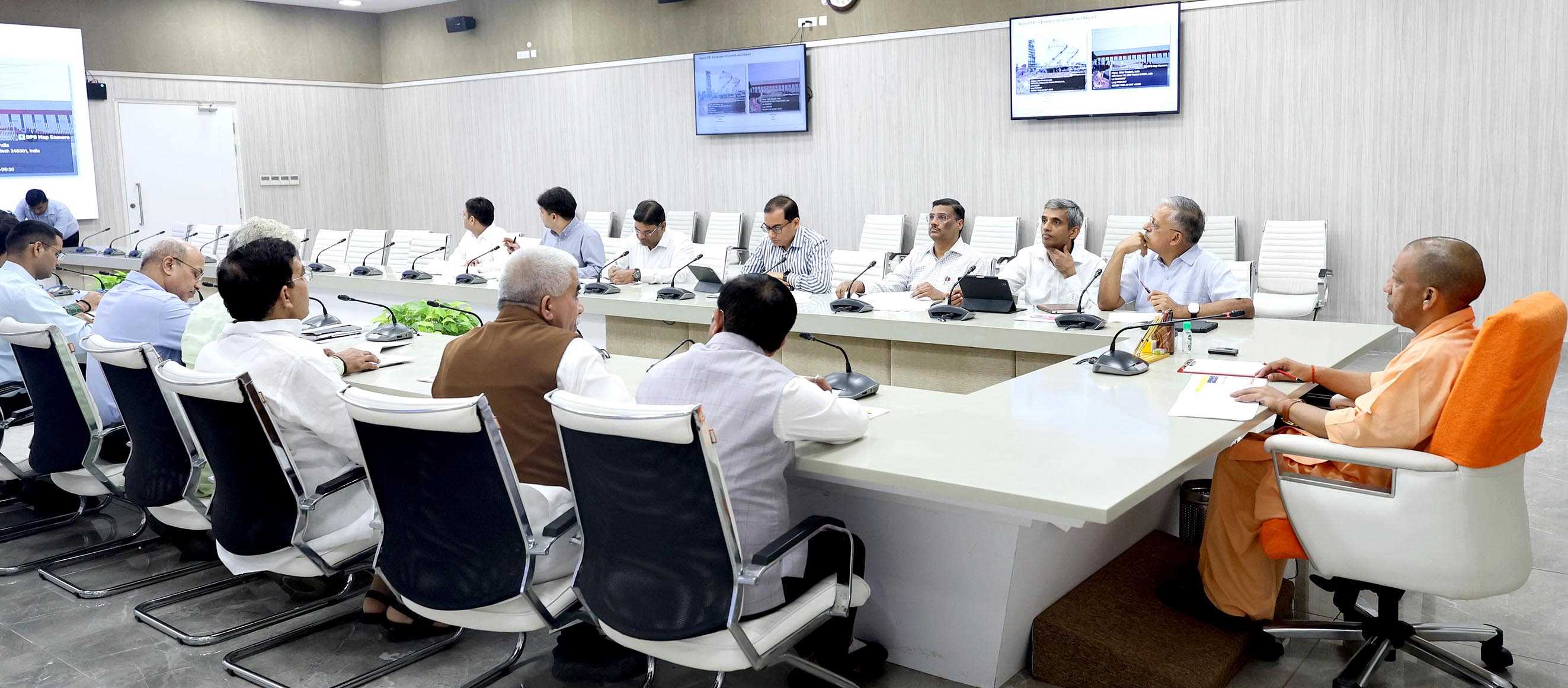 Hon'ble Chief Minister Yogi Adityanath Ji holding the Governing Body meeting of Invest UP at his official residence 5- Kalidas Marg, Lucknow on October 13, 2025.