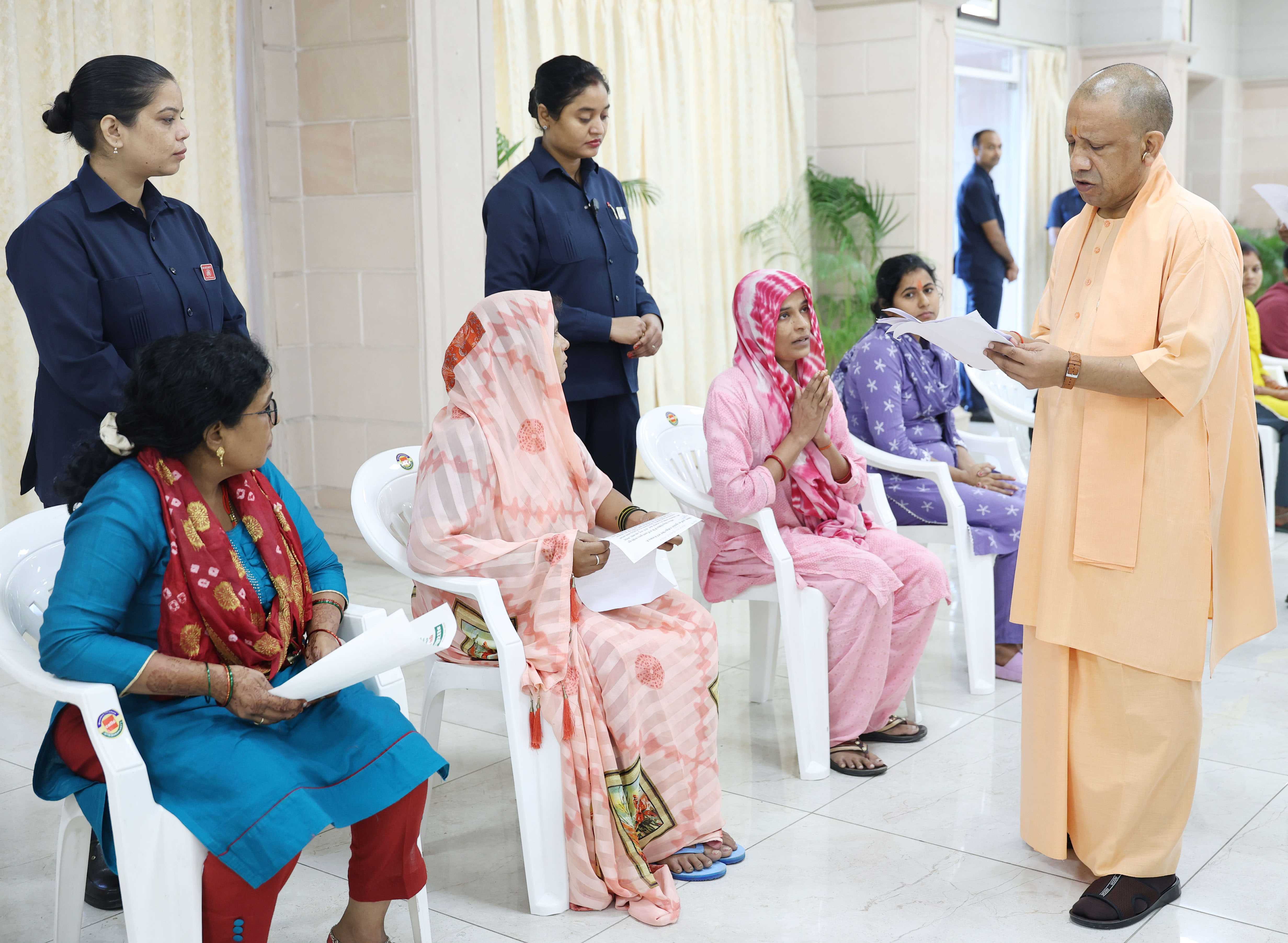 Hon'ble Chief Minister Yogi Adityanath ji listening to the problems of the people in Janta Darshan organized at his official residence 5- Kalidas Marg, Lucknow on October 13, 2025 and giving instructions to the concerned officials to resolve the public problems on priority basis.
