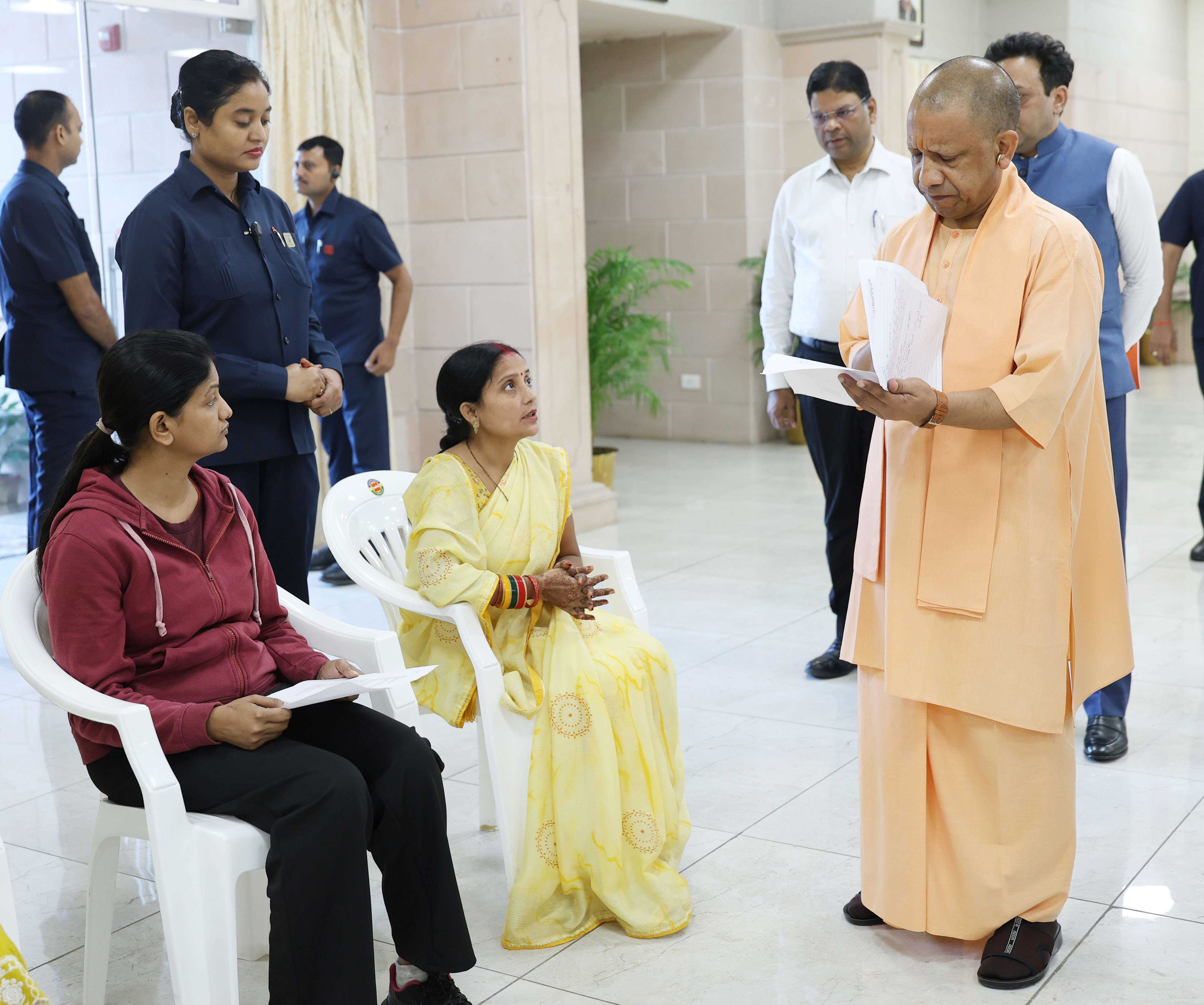 Hon'ble Chief Minister Yogi Adityanath ji listening to the problems of the people in Janta Darshan organized at his official residence 5- Kalidas Marg, Lucknow on October 13, 2025 and giving instructions to the concerned officials to resolve the public problems on priority basis.