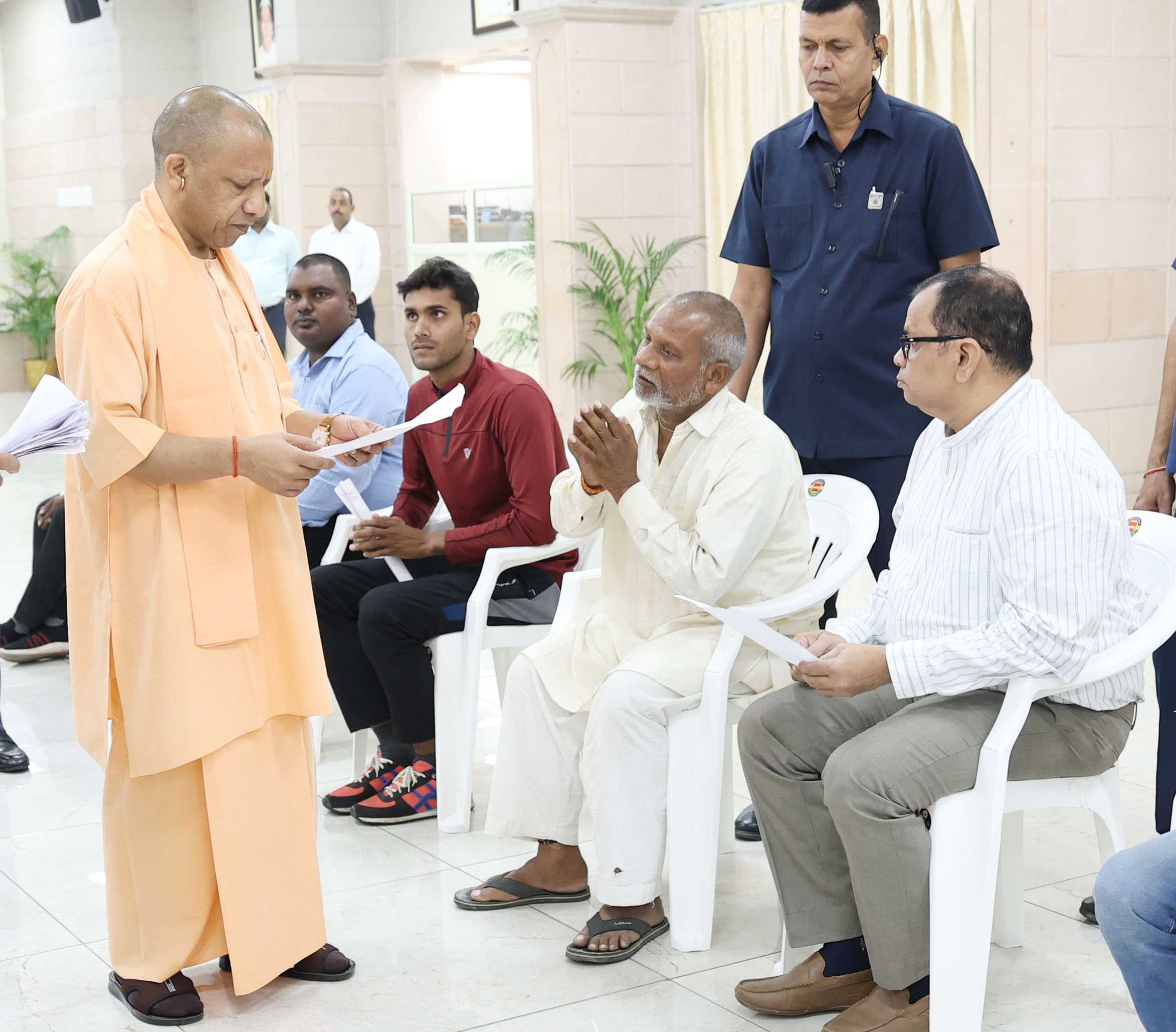 Hon'ble Chief Minister Yogi Adityanath ji listening to the problems of the people in Janta Darshan organized at his official residence 5- Kalidas Marg, Lucknow on October 13, 2025 and giving instructions to the concerned officials to resolve the public problems on priority basis.