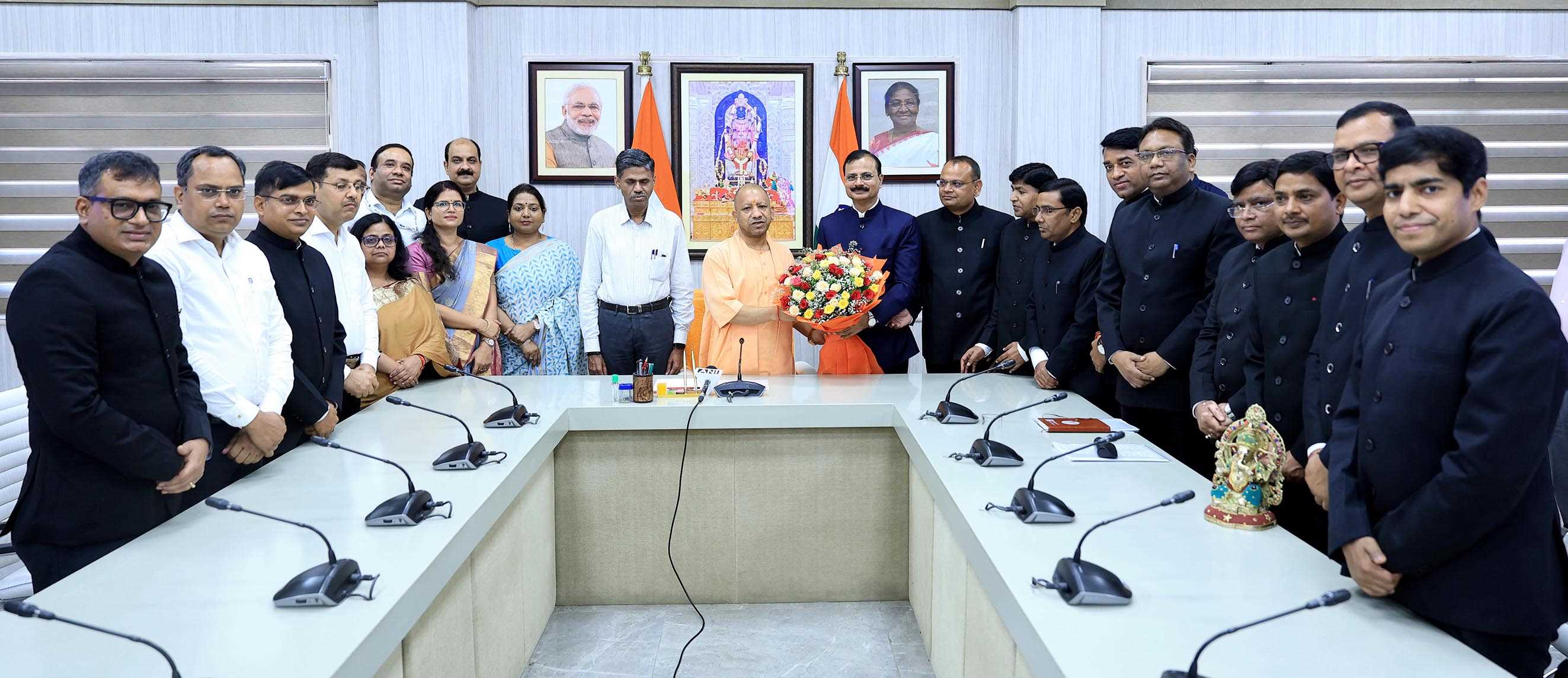 22 officers promoted from PCS to IAS of 2008 and 2010 batch paying courtesy visit to Hon'ble Chief Minister Yogi Adityanath Ji at his official residence 5-Kalidas Marg, Lucknow on 15th July, 2025.