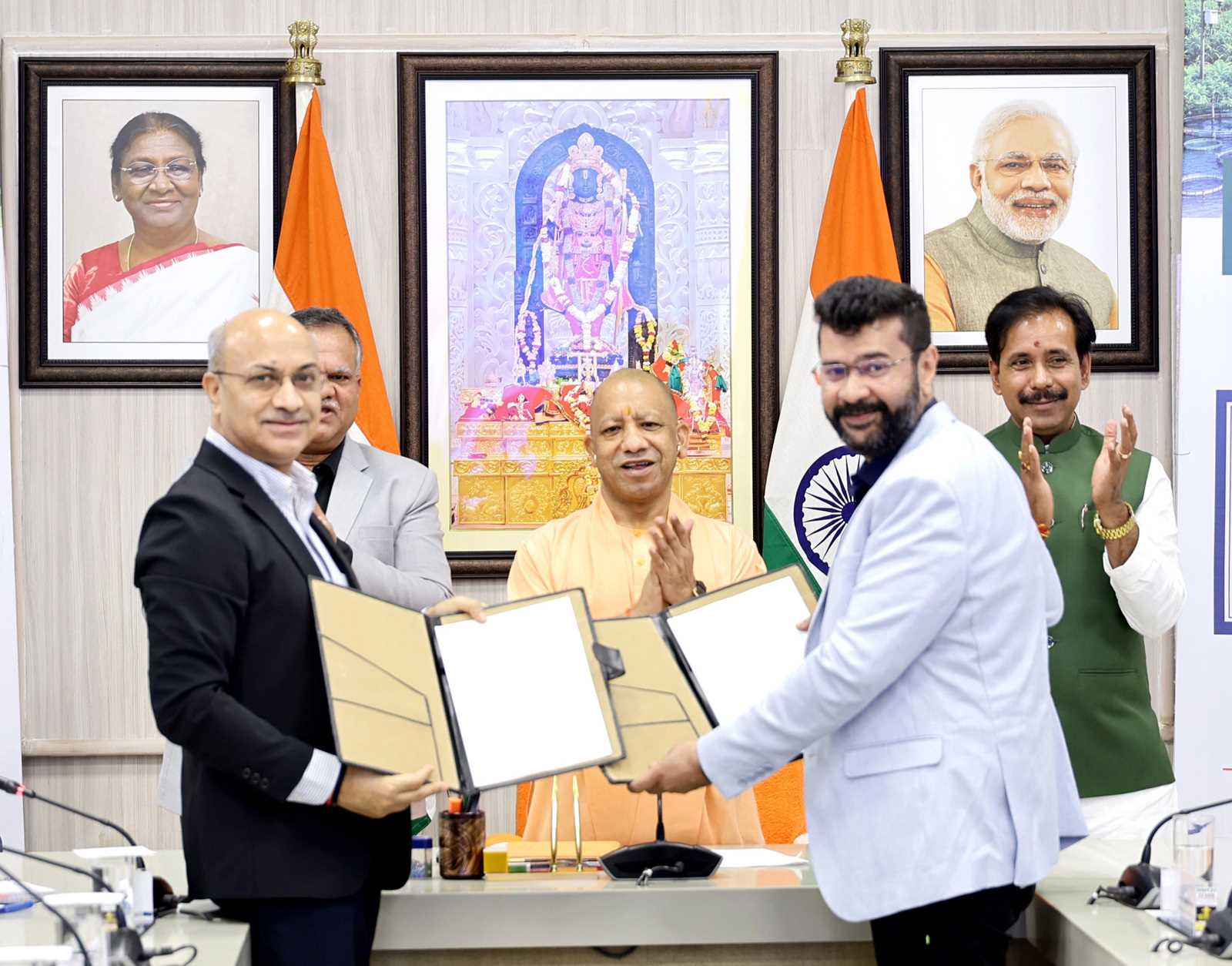 Hon'ble Chief Minister Yogi Adityanath ji on the occasion of MoU signing and exchange program between State Government (UPDASP) and Google and Networks for Humanity, ITC, Aquabridge under UP Agri Scheme at his official residence 5-Kalidas Marg, Lucknow on August 26, 2026.